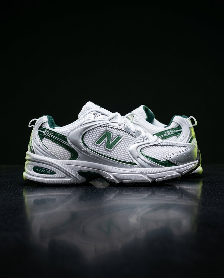 NB 530 Mesh Panelled Retro Runner White 1 White Green Silver