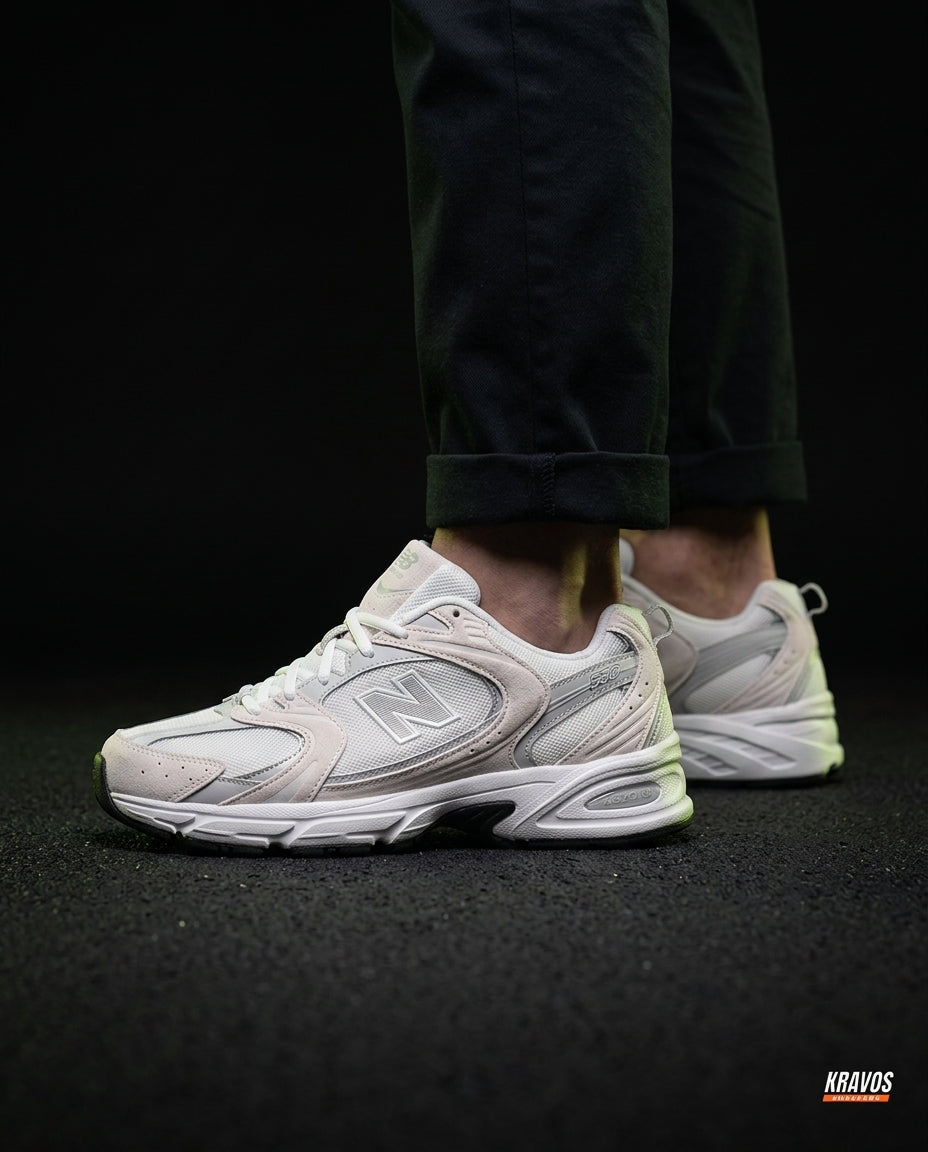 NB 530 Mesh Panelled Retro Runner White 1 White Grey
