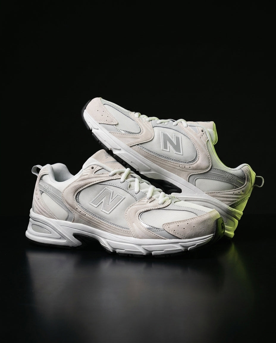 NB 530 Mesh Panelled Retro Runner White 1 White Grey