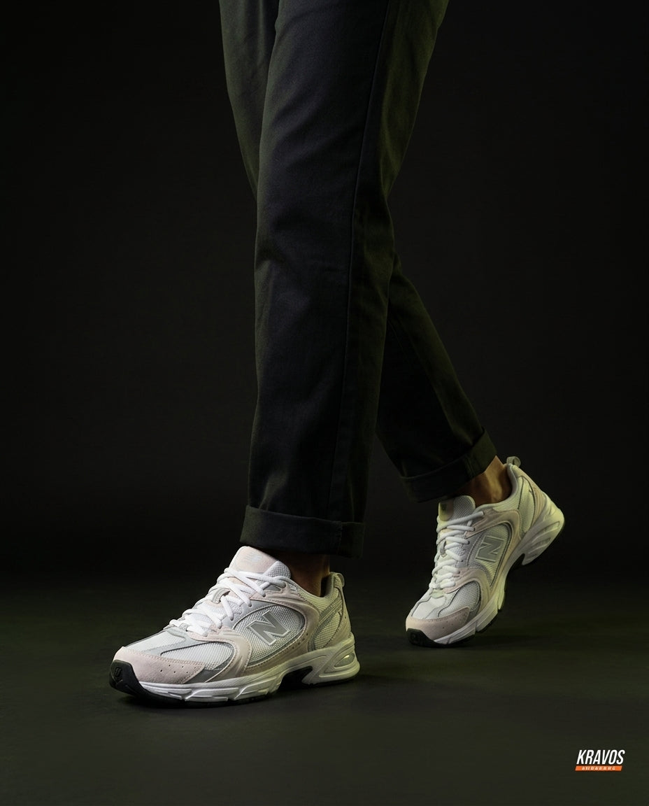 NB 530 Mesh Panelled Retro Runner White 1 White Grey