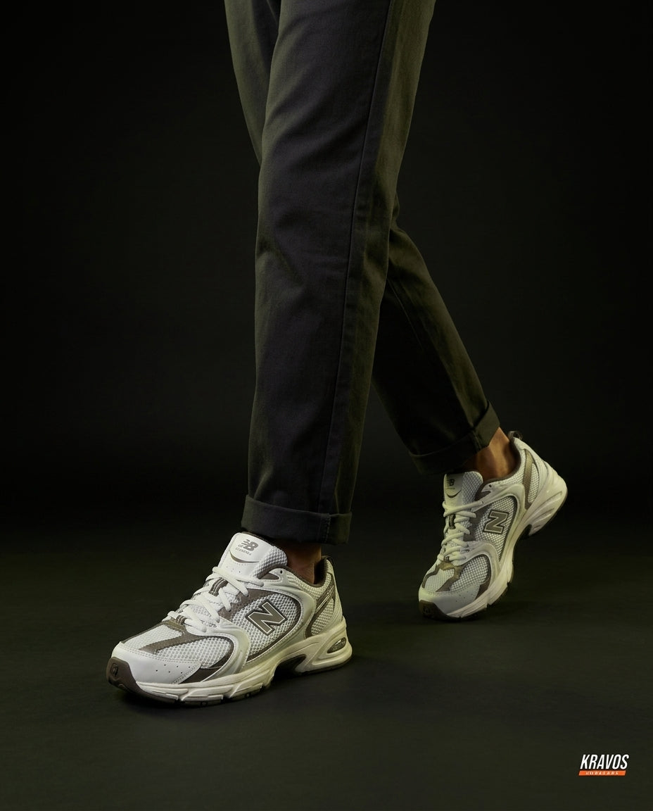 NB 530 Mesh Panelled Retro Runner White 1 White Grey Brown