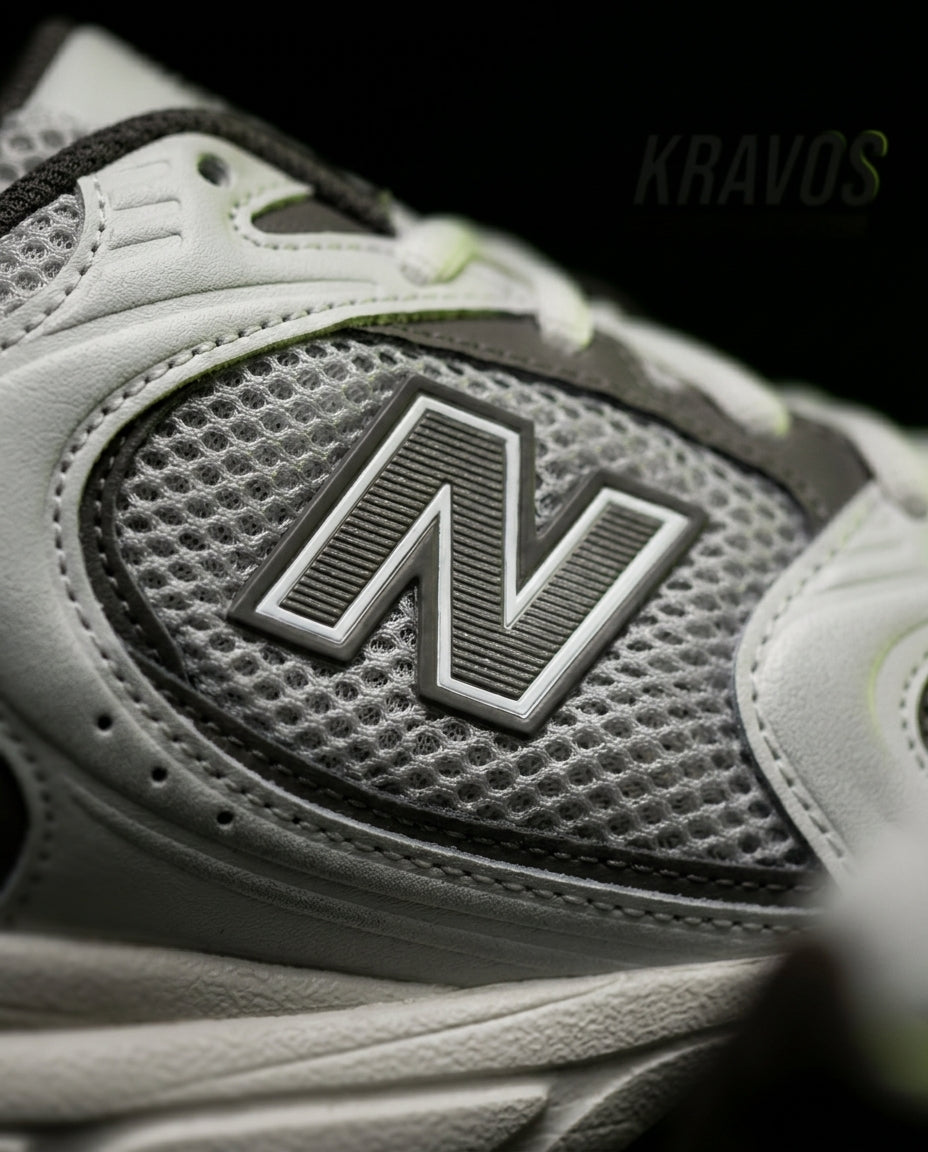 NB 530 Mesh Panelled Retro Runner White 1 White Grey Brown
