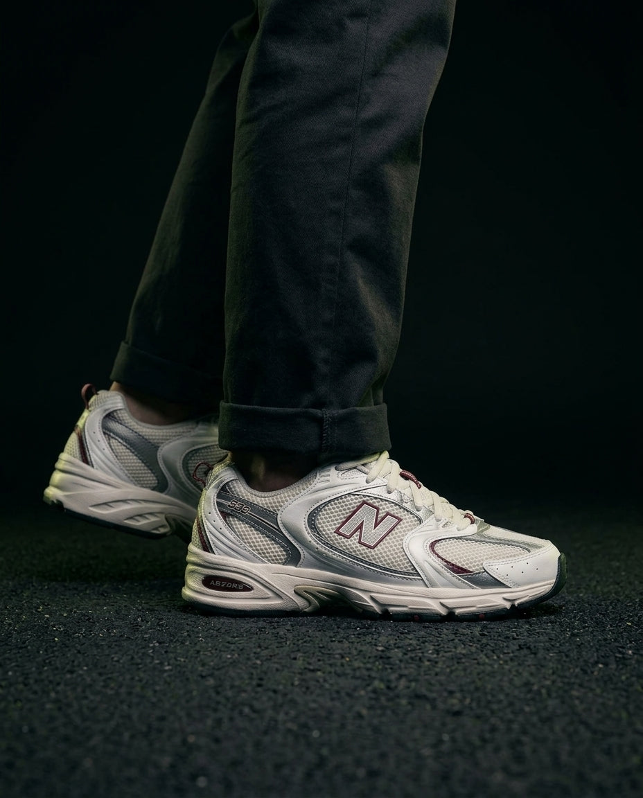 NB 530 Mesh Panelled Retro Runner White 1 White Grey Burgundy