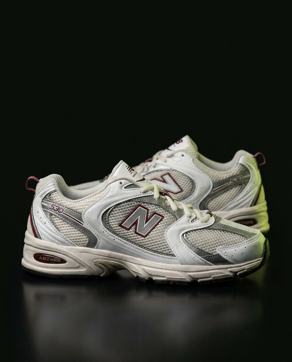 NB 530 Mesh Panelled Retro Runner White 1 White Grey Burgundy