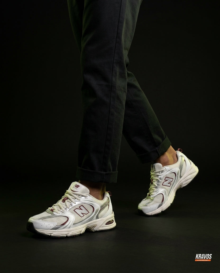 NB 530 Mesh Panelled Retro Runner White 1 White Grey Burgundy