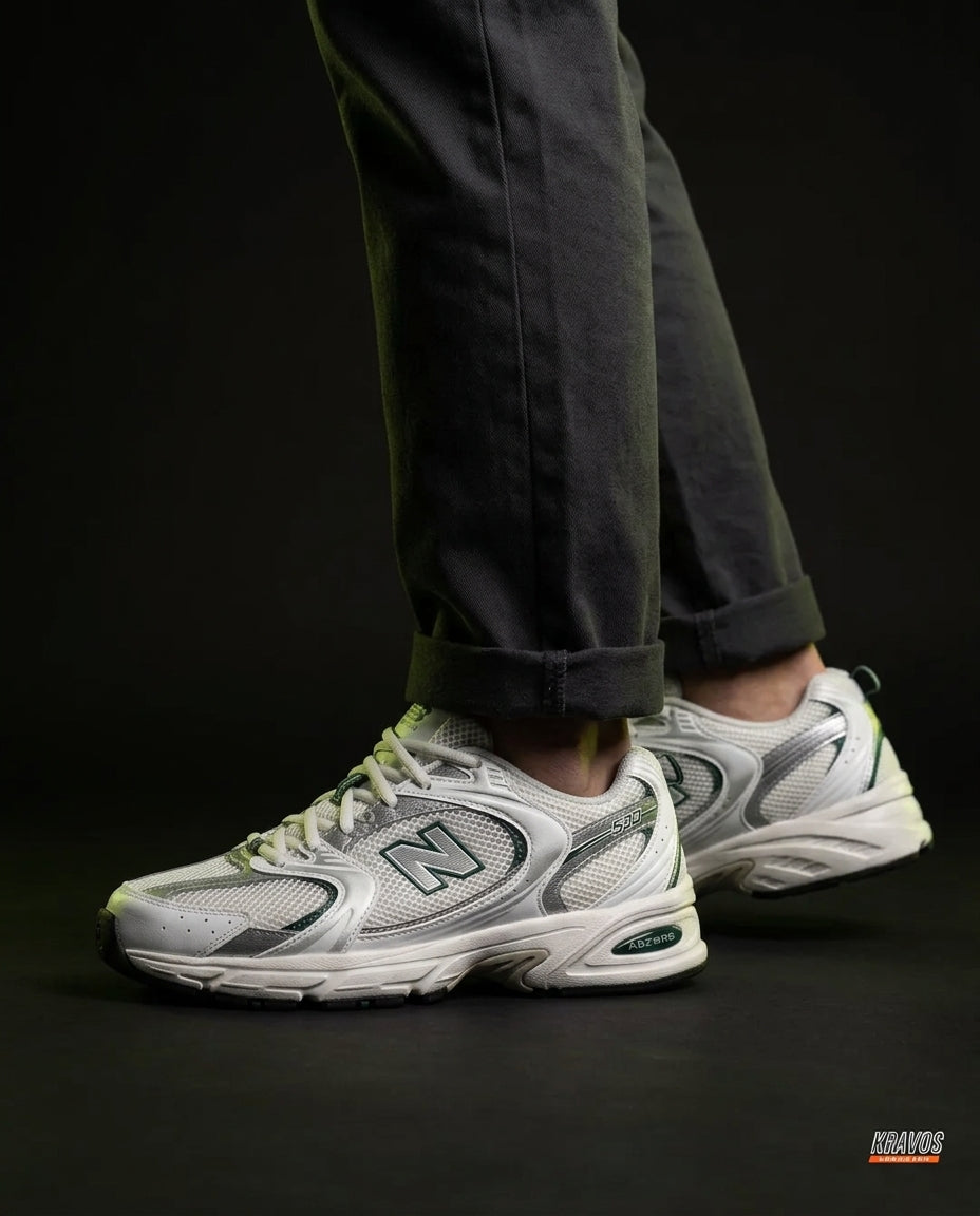 NB 530 Mesh Panelled Retro Runner White 1 White Grey Green