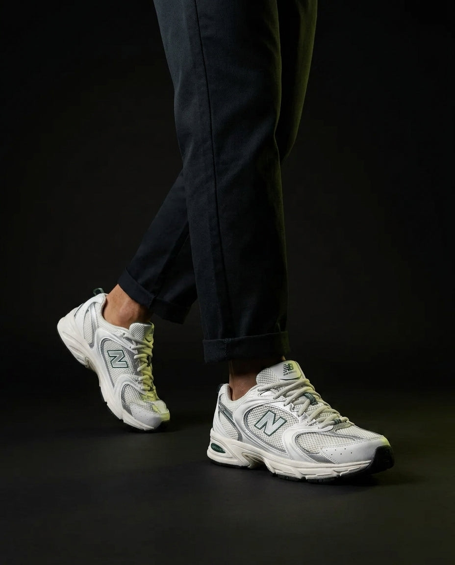 NB 530 Mesh Panelled Retro Runner White 1 White Grey Green