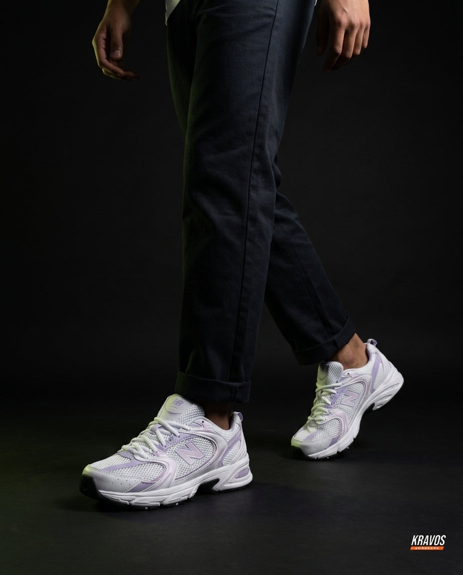 NB 530 Mesh Panelled Retro Runner White 2 White Lilac