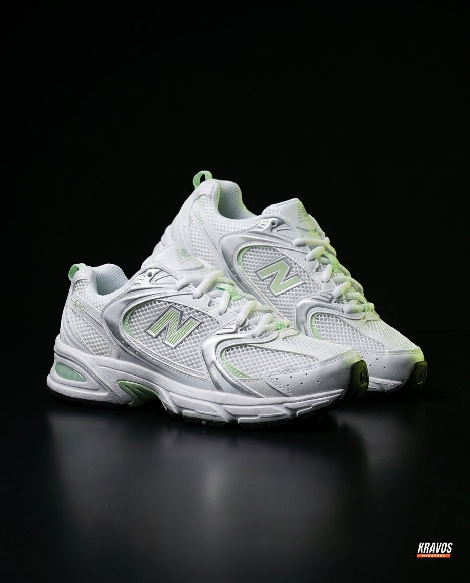 NB 530 Mesh Panelled Retro Runner White 1 White Mint Silver
