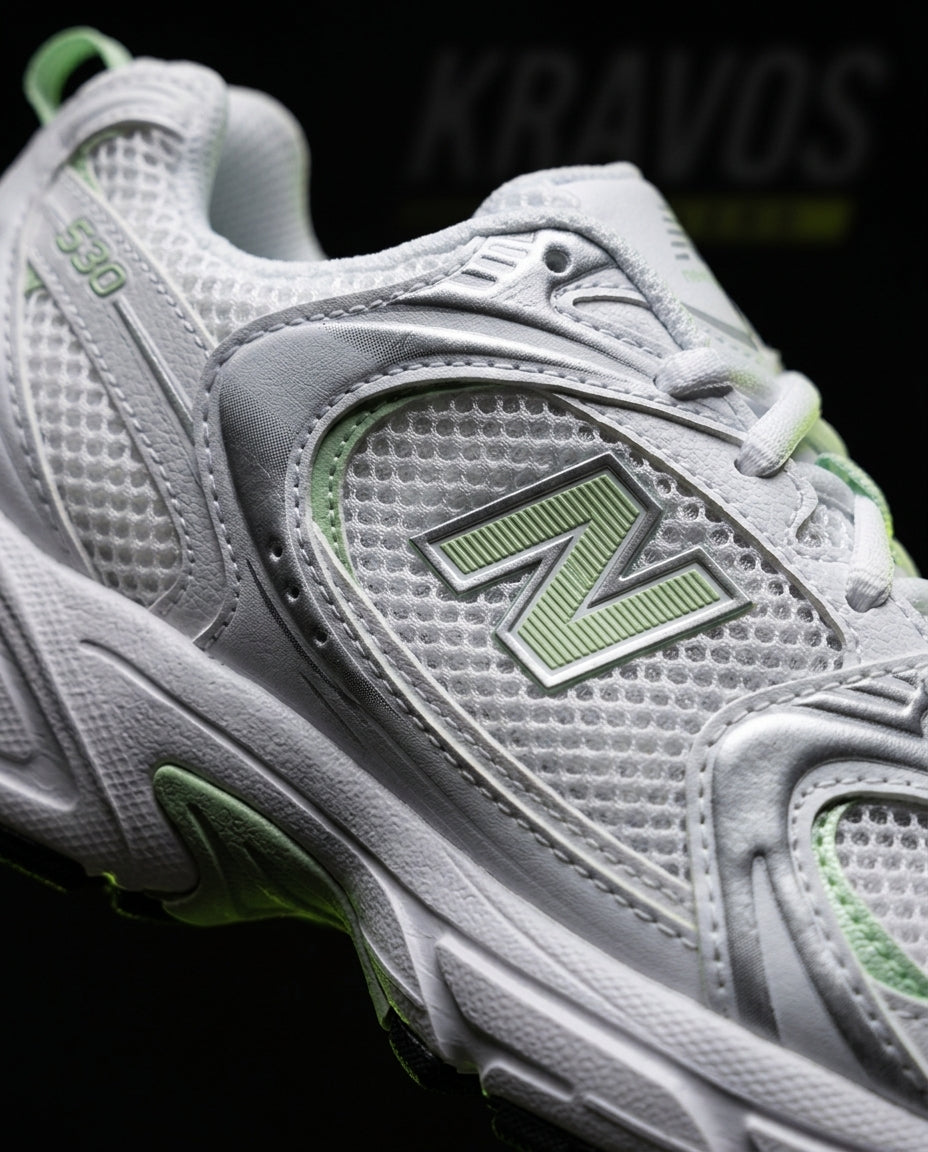 NB 530 Mesh Panelled Retro Runner White 1 White Mint Silver