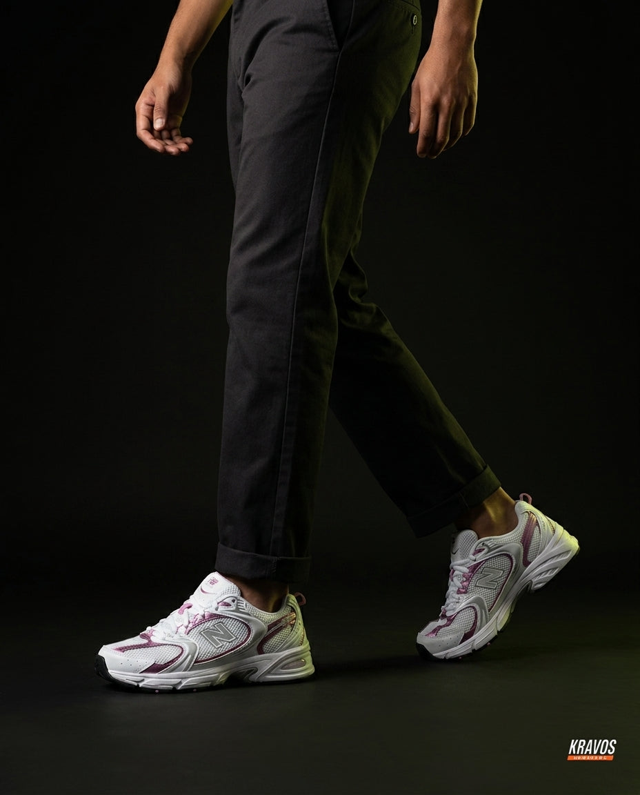 NB 530 Mesh Panelled Retro Runner White 2 White Pink