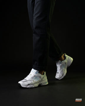NB 530 Mesh Panelled Retro Runner White 2 White Silver Blue
