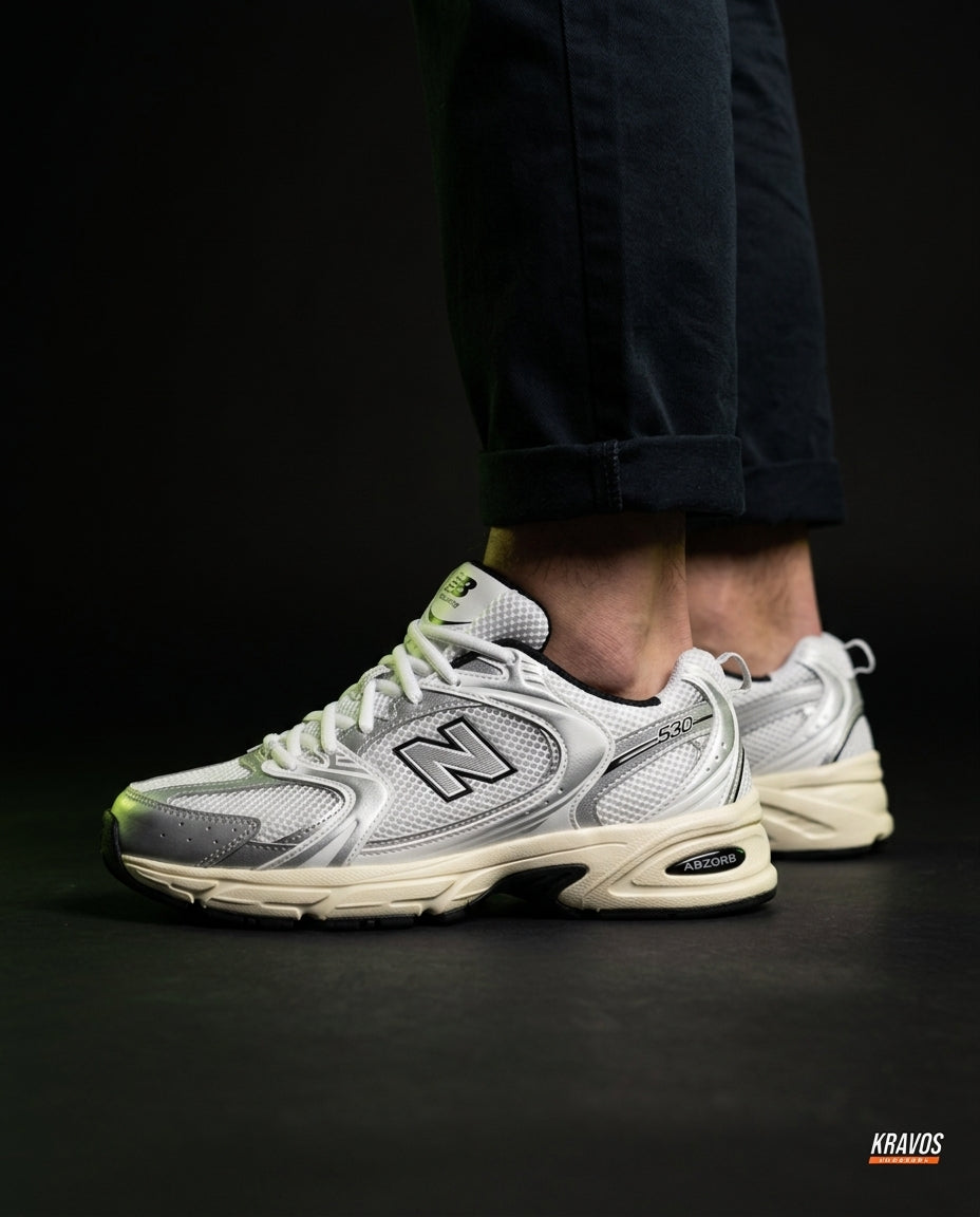 NB 530 Mesh Panelled Retro Runner White 2 White Silver Cream