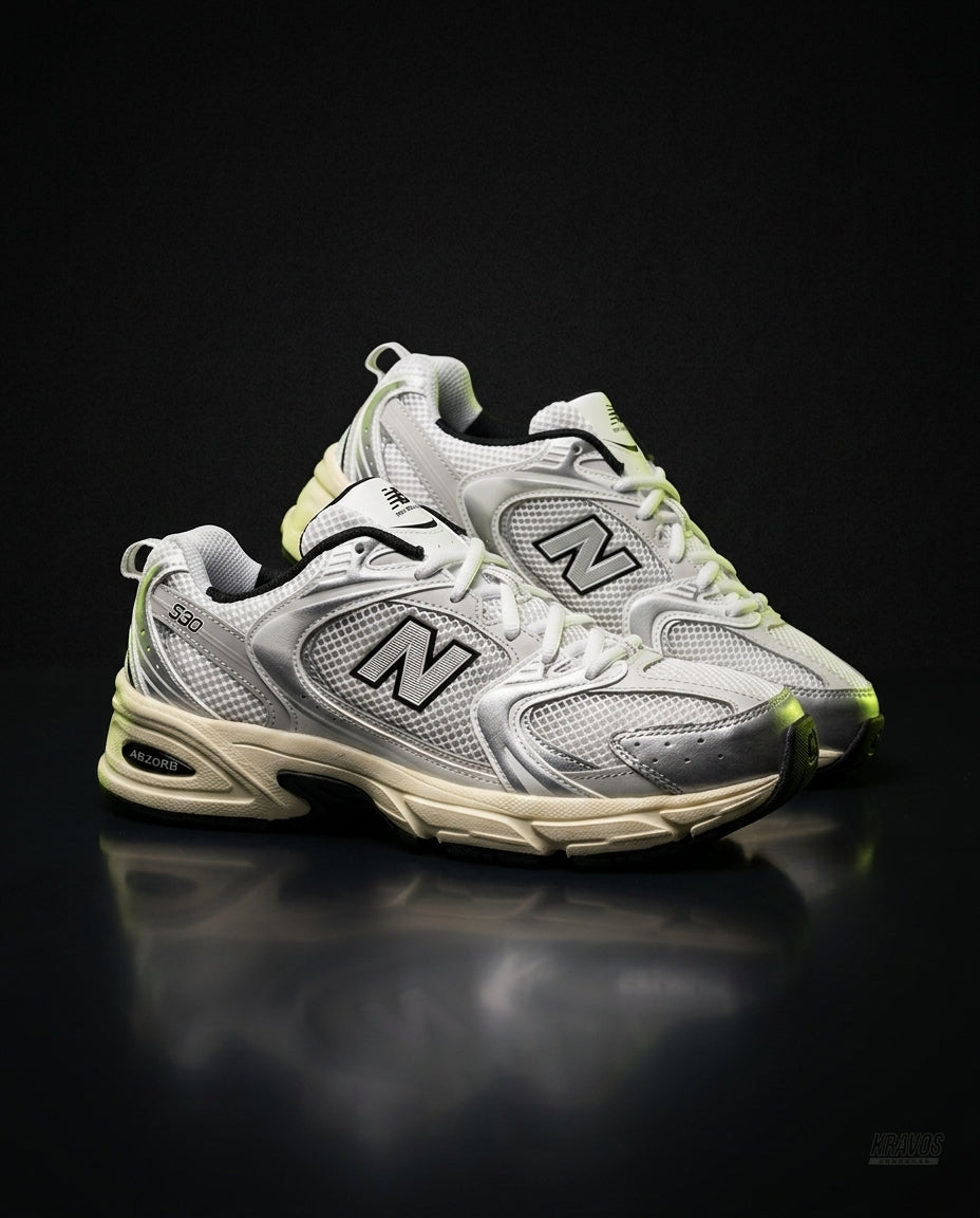 NB 530 Mesh Panelled Retro Runner White 2 White Silver Cream