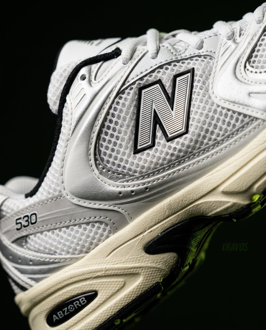 NB 530 Mesh Panelled Retro Runner White 2 White Silver Cream