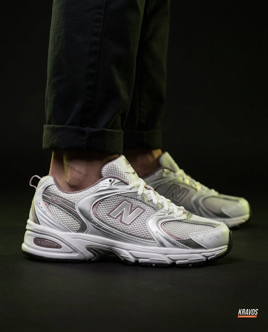 NB 530 Mesh Panelled Retro Runner White 2 White Silver Pink