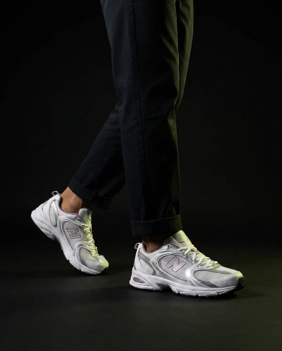 NB 530 Mesh Panelled Retro Runner White 2 White Silver Pink