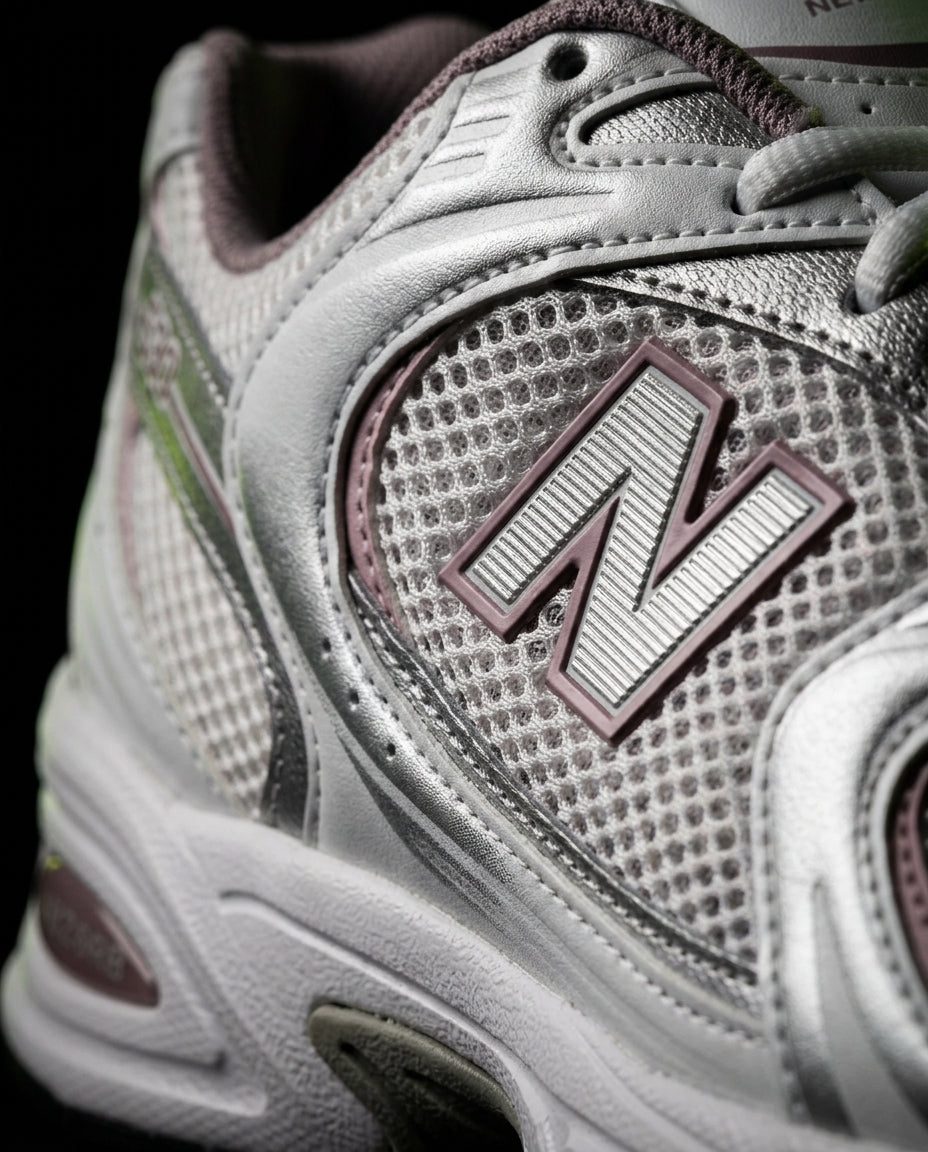 NB 530 Mesh Panelled Retro Runner White 2 White Silver Pink