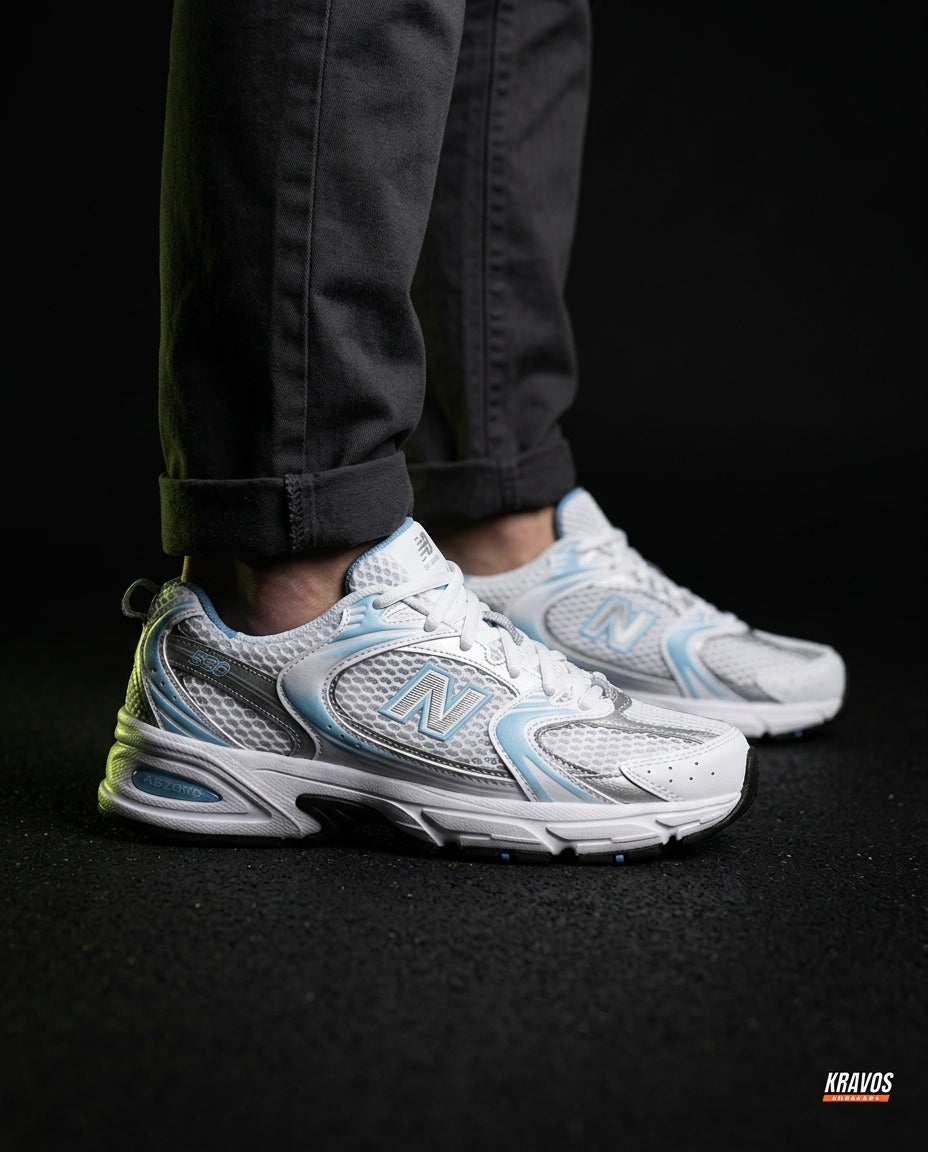 NB 530 Mesh Panelled Retro Runner White 1 White Sky Blue Silver