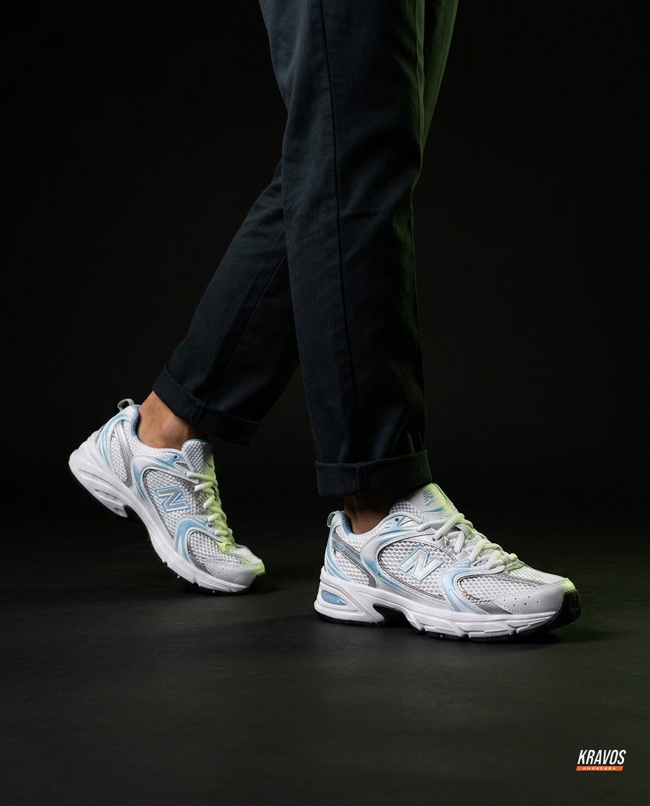 NB 530 Mesh Panelled Retro Runner White 1 White Sky Blue Silver