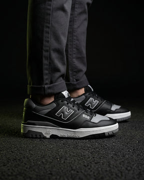 NB 550 Leather Panelled Court Trainer Black Black Grey White