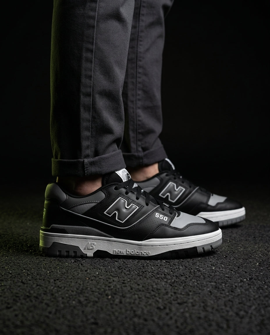 NB 550 Leather Panelled Court Trainer Black Black Grey White