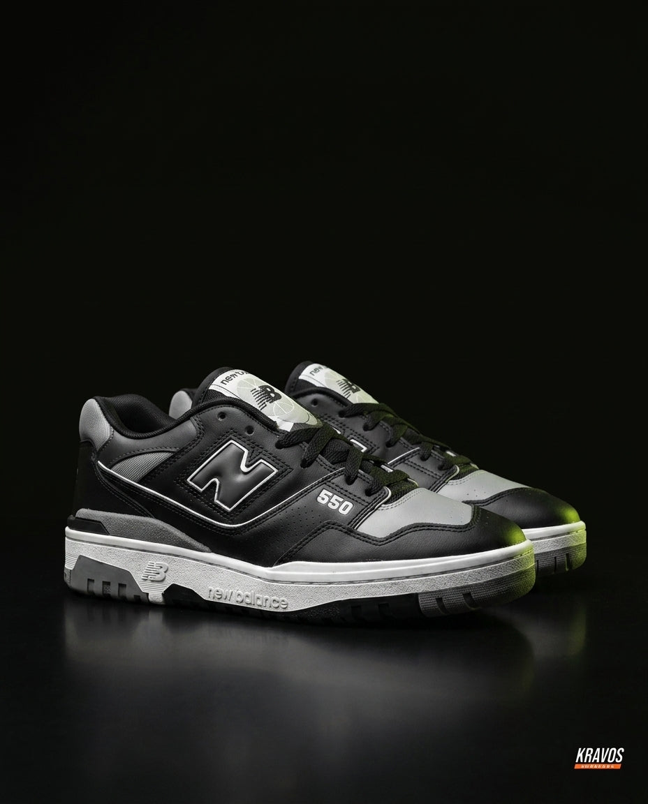 NB 550 Leather Panelled Court Trainer Black Black Grey White