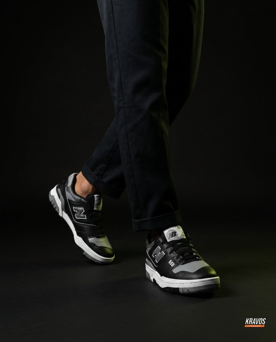 NB 550 Leather Panelled Court Trainer Black Black Grey White