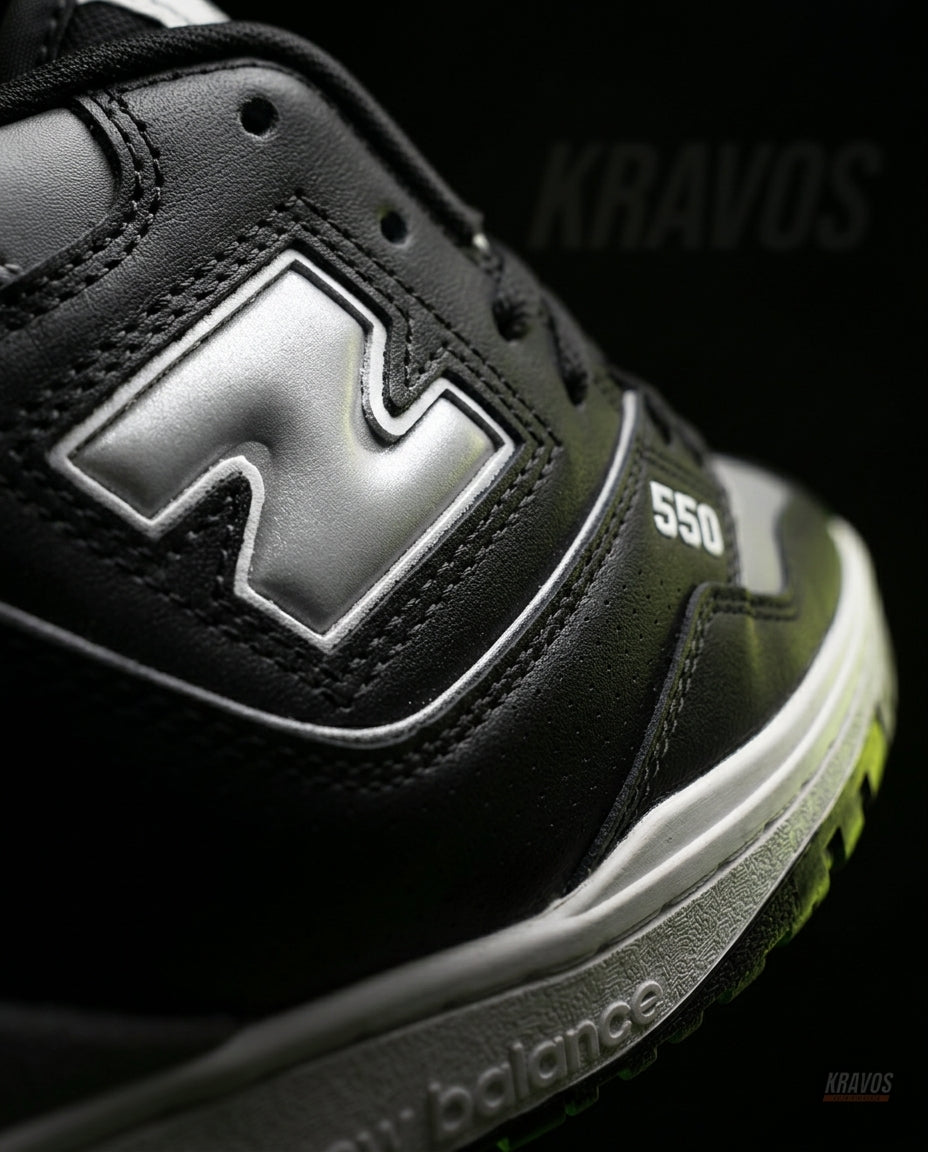 NB 550 Leather Panelled Court Trainer Black Black Grey White