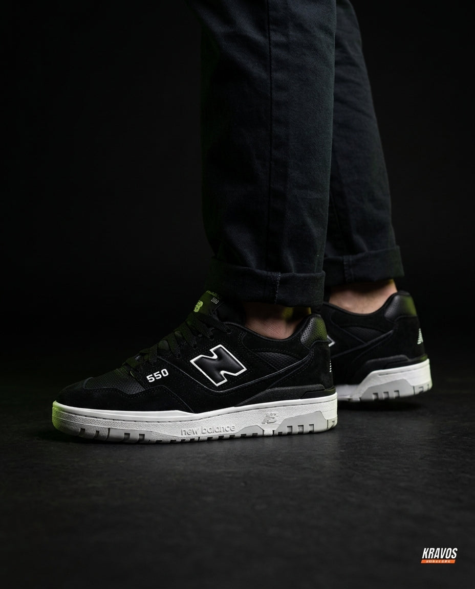 NB 550 Leather Panelled Court Trainer Black Black White