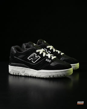 NB 550 Leather Panelled Court Trainer Black Black White