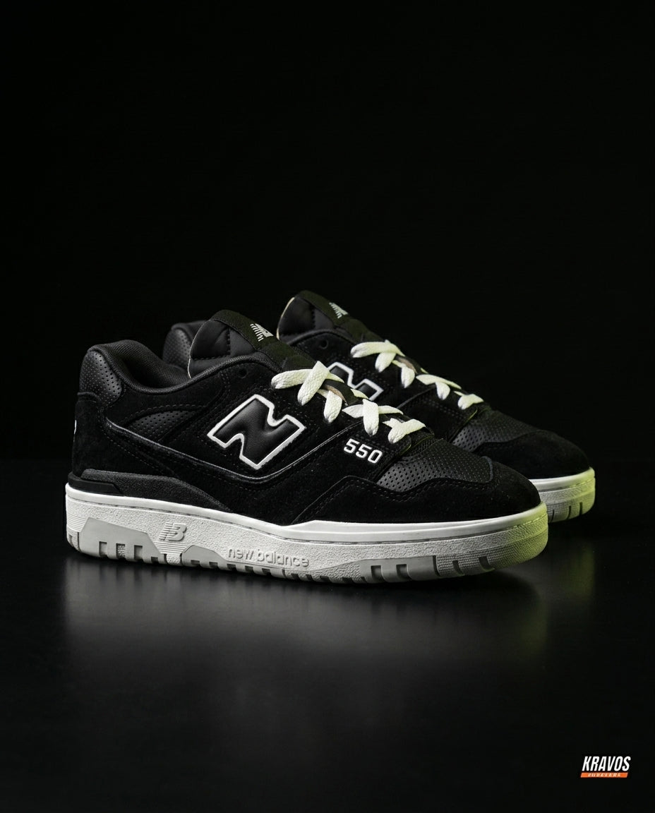 NB 550 Leather Panelled Court Trainer Black Black White