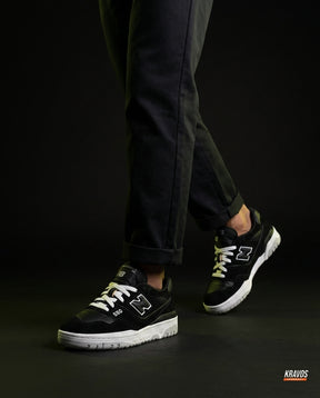 NB 550 Leather Panelled Court Trainer Black Black White