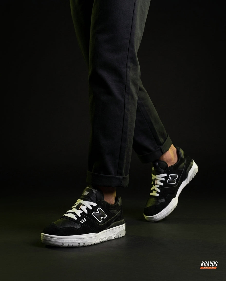 NB 550 Leather Panelled Court Trainer Black Black White