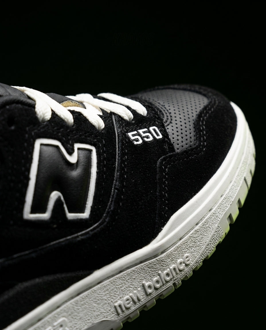 NB 550 Leather Panelled Court Trainer Black Black White