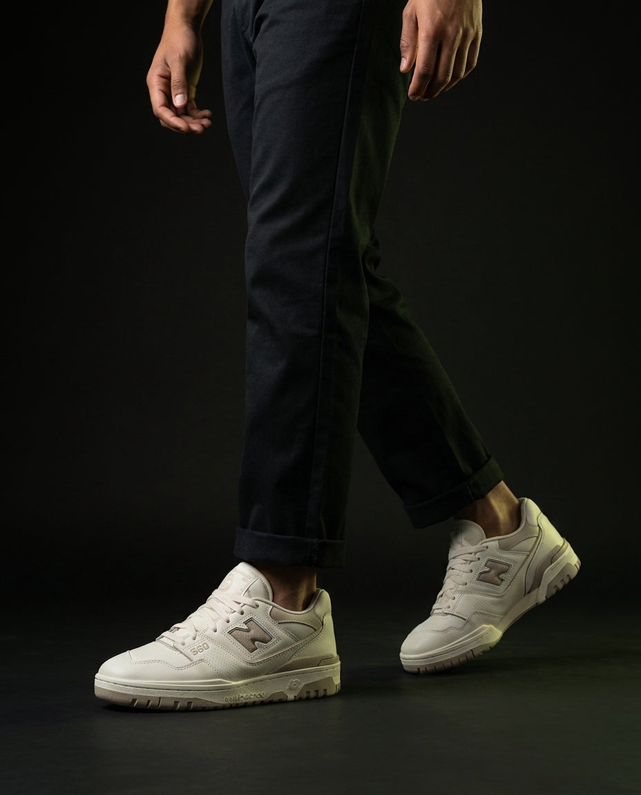 NB 550 Leather Panelled Court Trainer Cream Cream Taupe