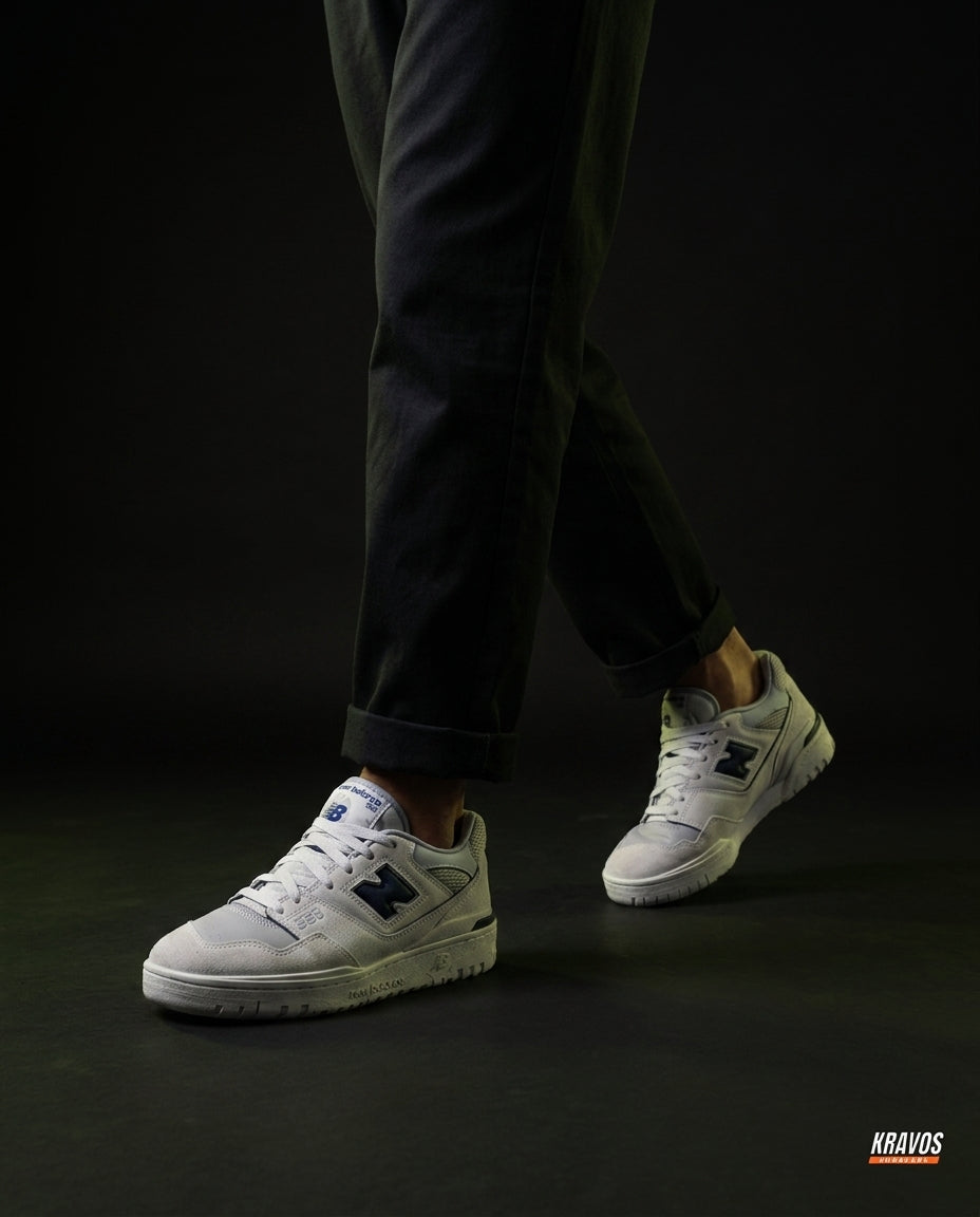 NB 550 Leather Panelled Court Trainer Mixed Grey Navy White