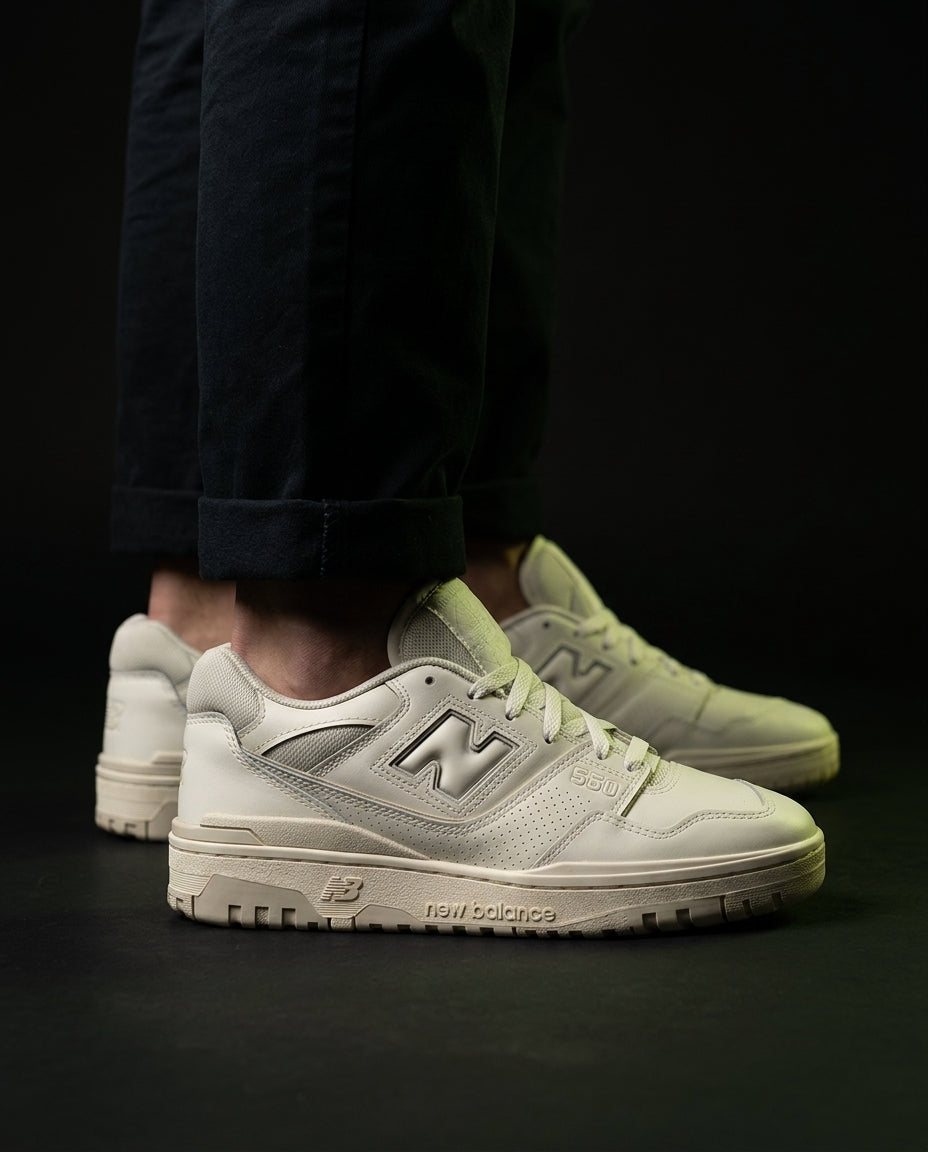 NB 550 Leather Panelled Court Trainer Cream Off White