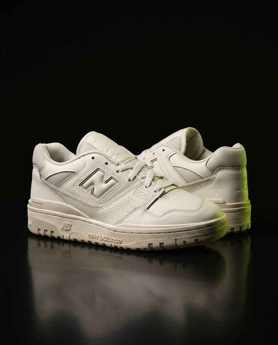 NB 550 Leather Panelled Court Trainer Cream Off White