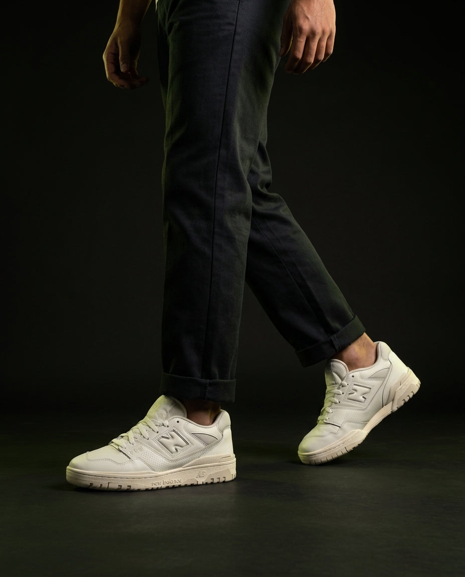 NB 550 Leather Panelled Court Trainer Cream Off White