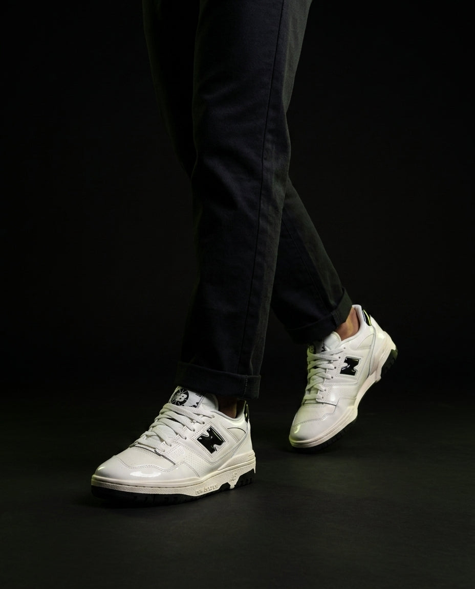 NB 550 Leather Panelled Court Trainer Cream Off White Black