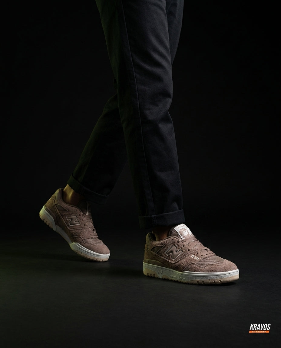 NB 550 Leather Panelled Court Trainer Mixed Taupe White