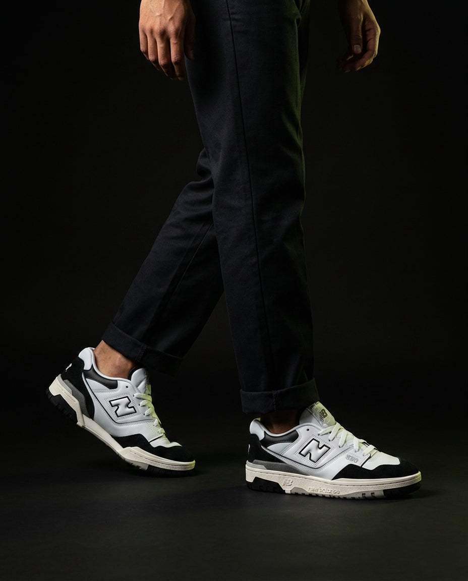 NB 550 Leather Panelled Court Trainer White 1 White Black Grey