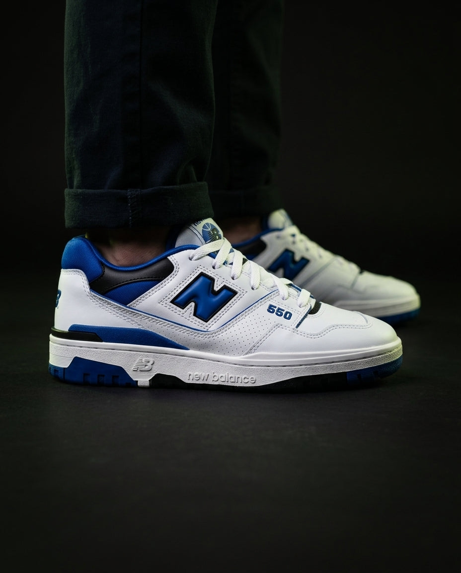 NB 550 Leather Panelled Court Trainer White 2 White Blue