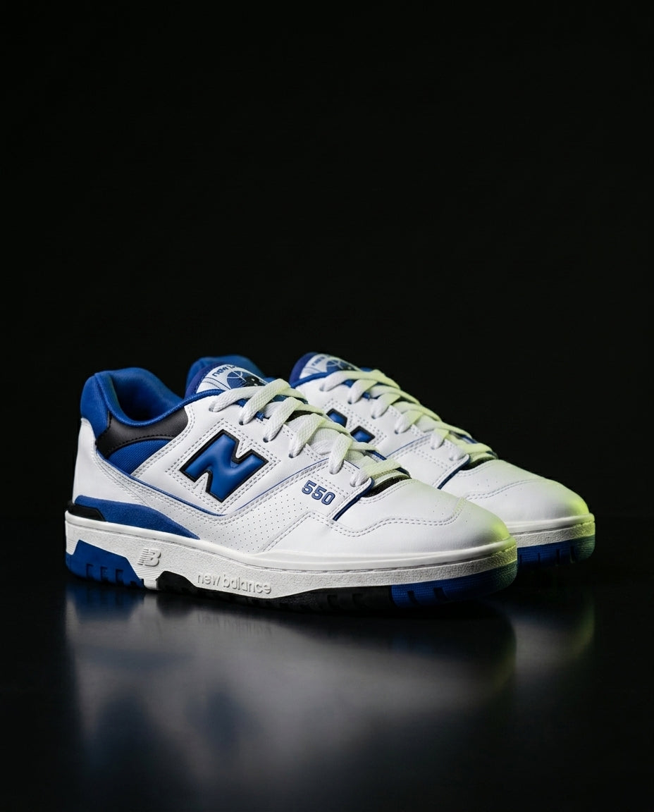 NB 550 Leather Panelled Court Trainer White 2 White Blue
