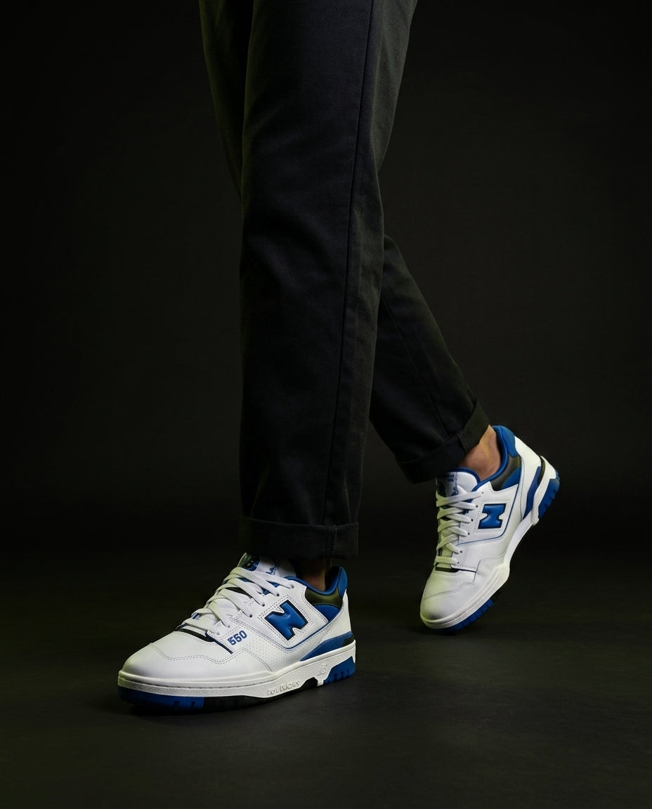 NB 550 Leather Panelled Court Trainer White 2 White Blue