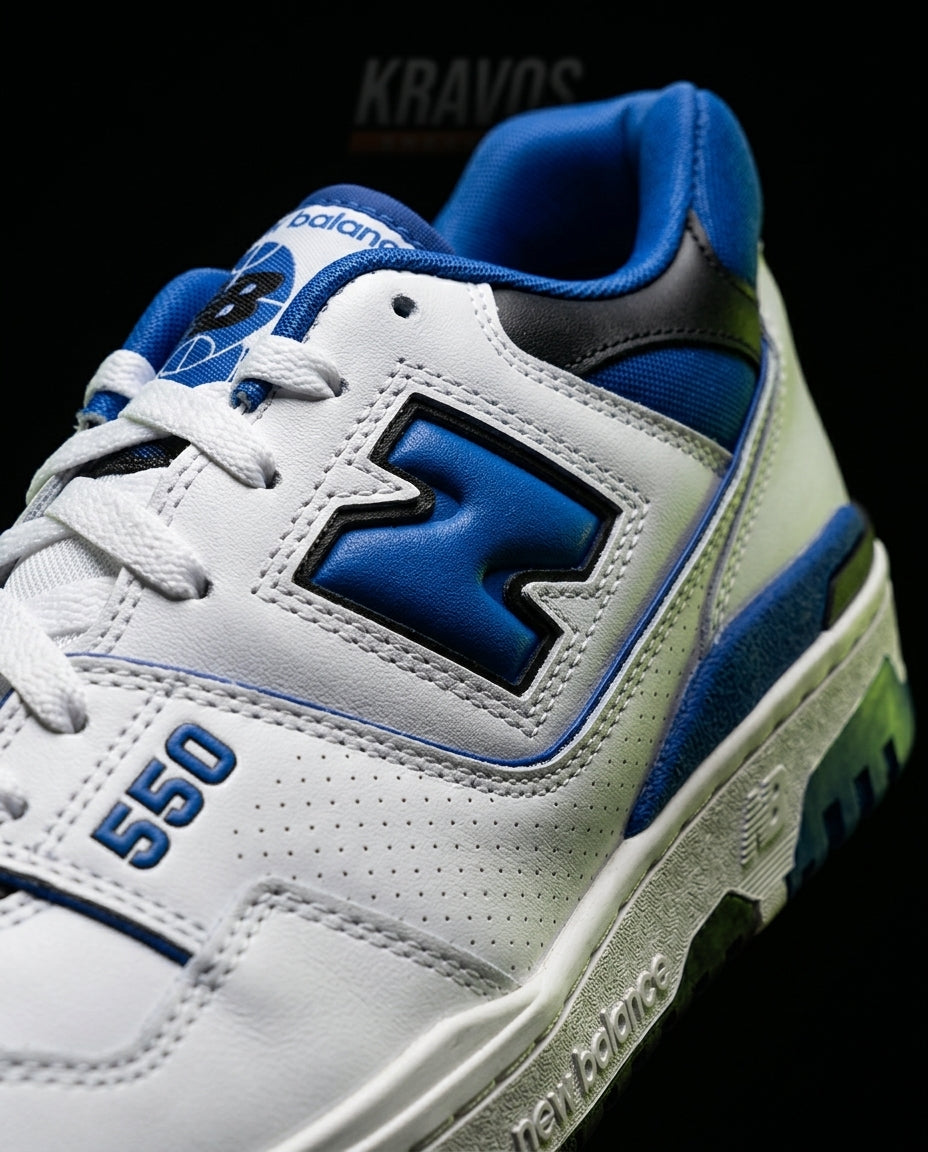 NB 550 Leather Panelled Court Trainer White 2 White Blue
