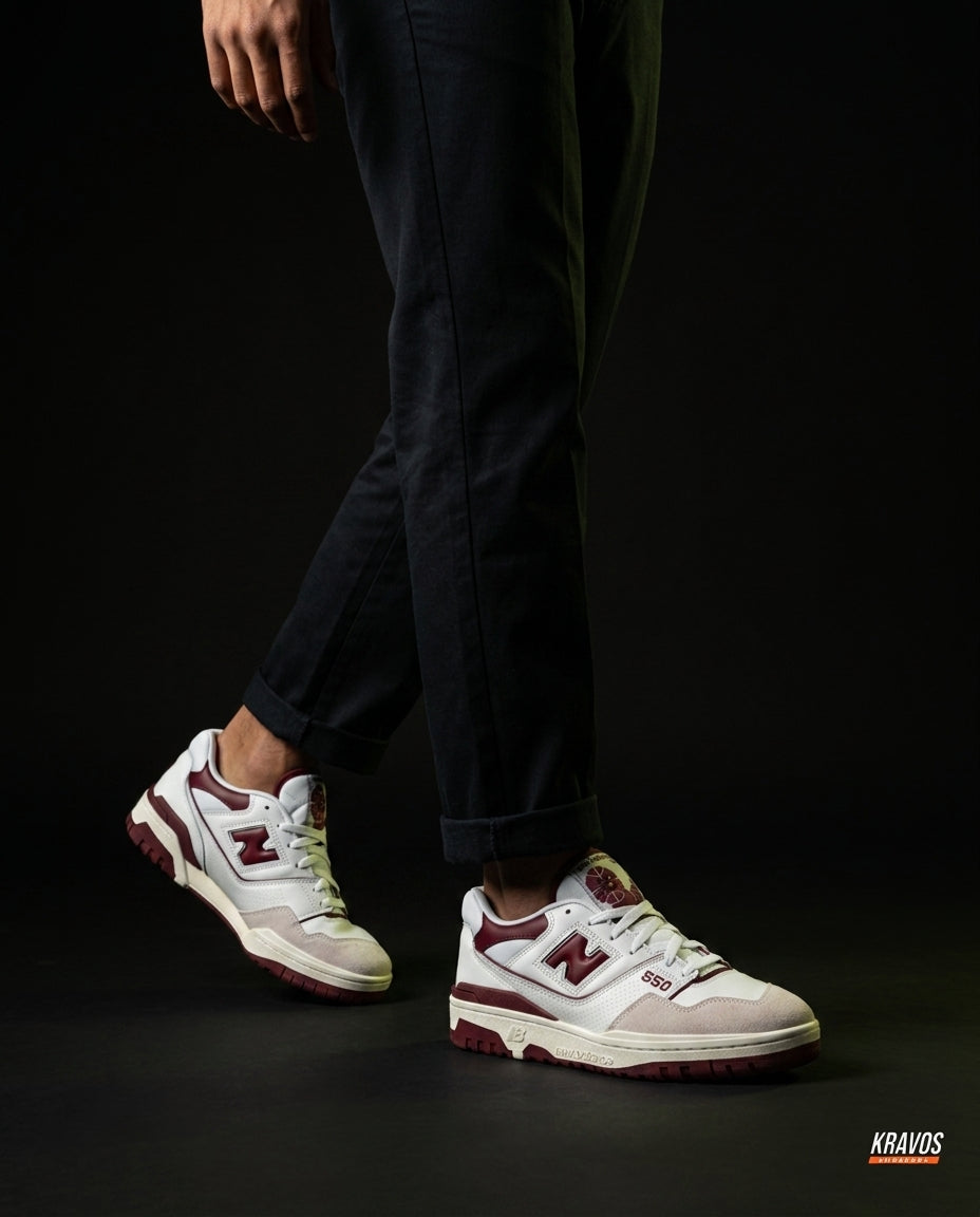 NB 550 Leather Panelled Court Trainer White 1 White Burgundy