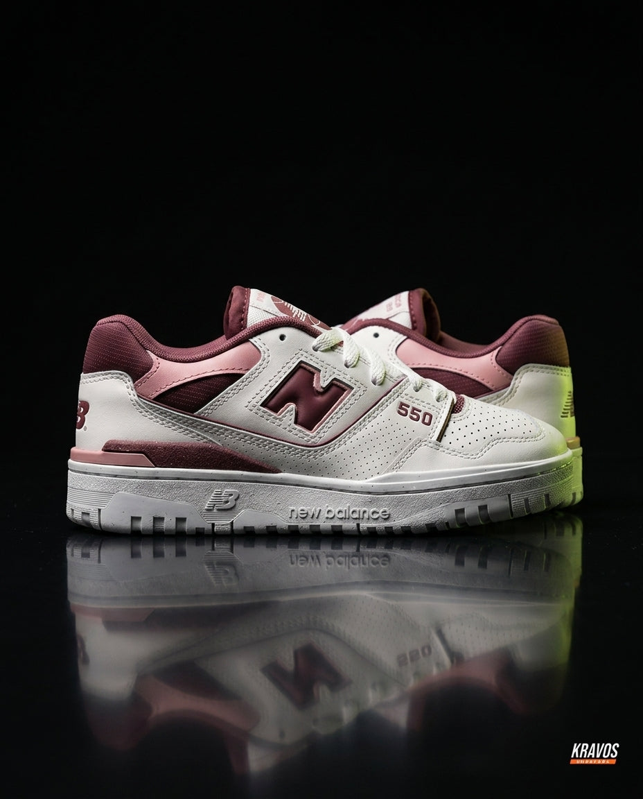 NB 550 Leather Panelled Court Trainer White 1 White Burgundy Pink