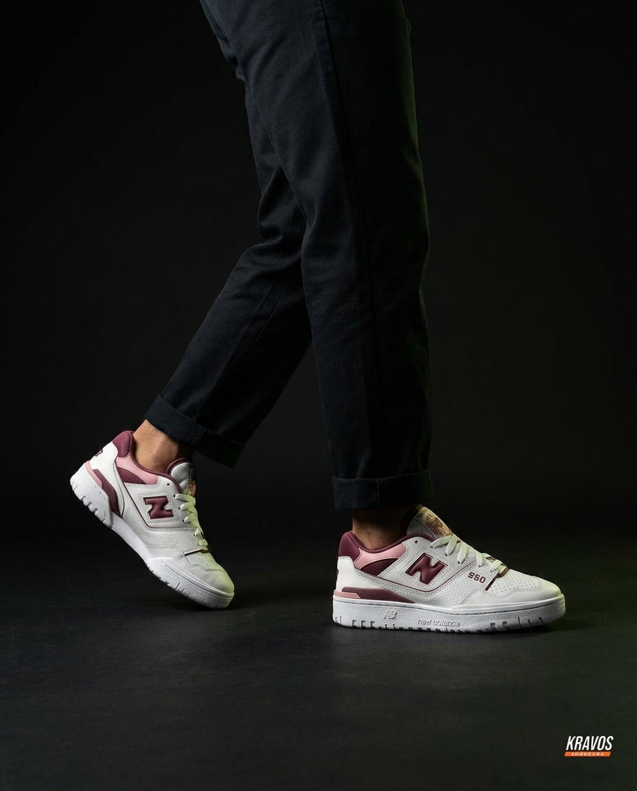 NB 550 Leather Panelled Court Trainer White 1 White Burgundy Pink